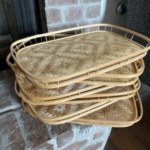 Set of 6 Vintage Woven Bamboo Rattan Trays